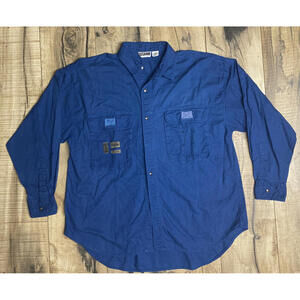 VTG 80s 90's Gitano Key-Line XL Blue Utility LS Button Up Shirt Pockets Boxy.